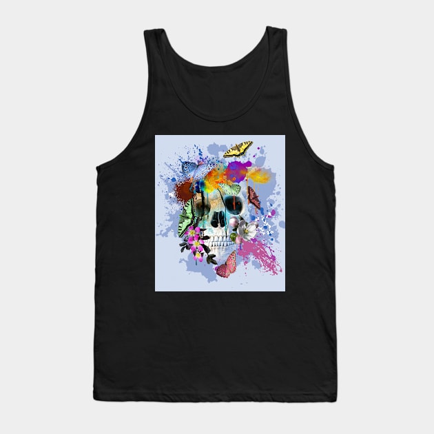 Skull Flowers And Butterfly, Rainbow Butterflies Tank Top by Random Galaxy